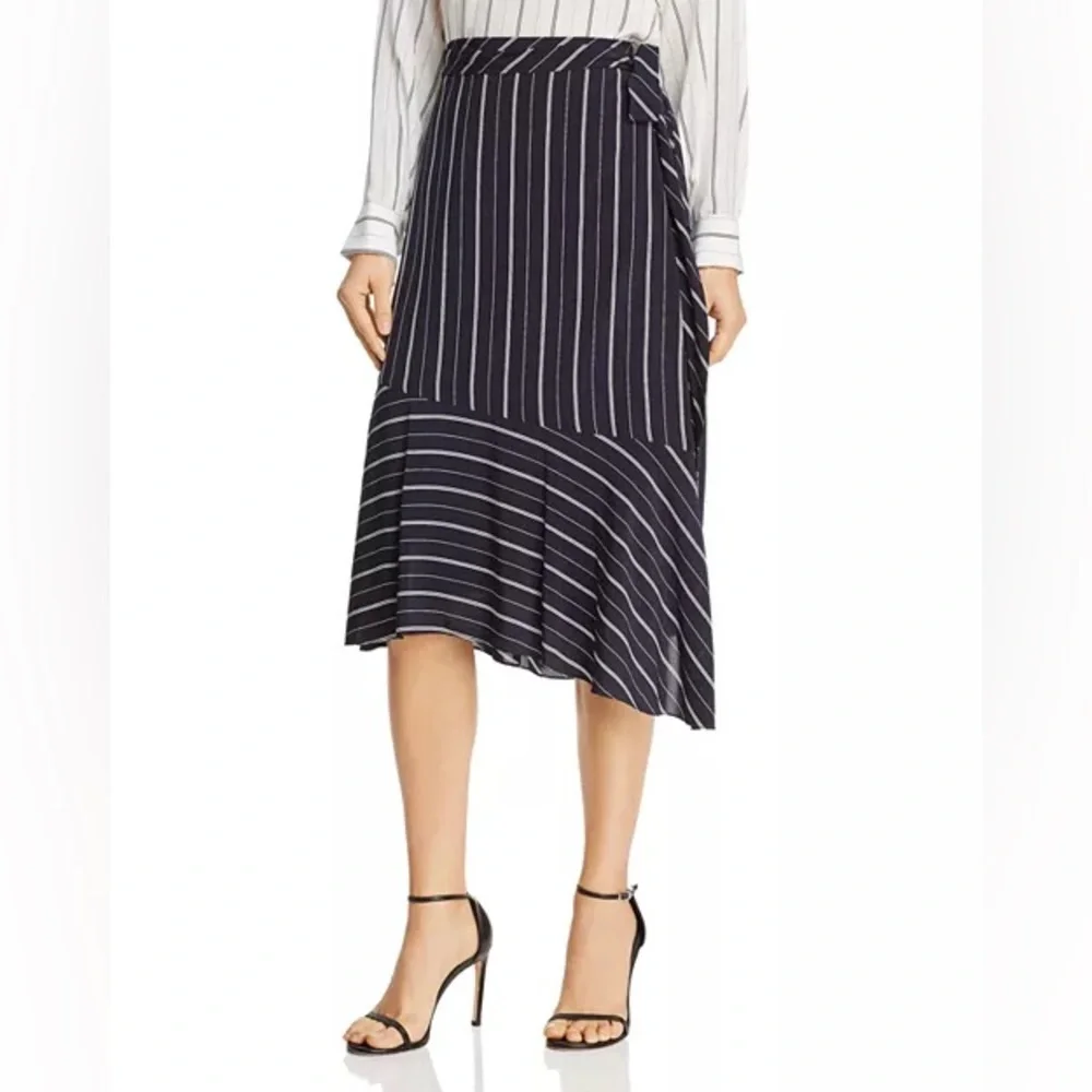 Joie navy blue and white stripped wrap around midi skirt